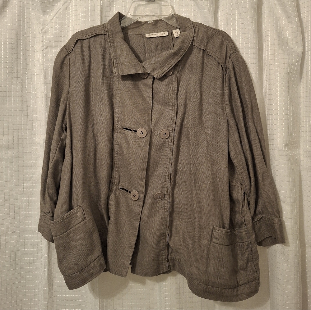 Coldwater Creek 100% Linen Olive Brown Jacket- Double Button Style, 1X.